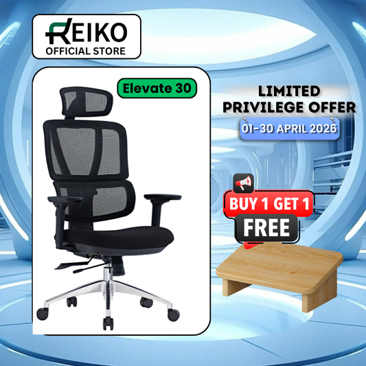 Reiko Elevate 30 fabric cushion ergonomic office chair Malaysia - adjustable lumbar support 3 year warranty