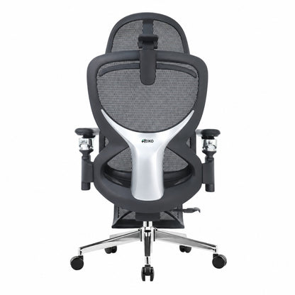 Reiko Elion ergonomic chair – Onyx Black, back view with footrest extended