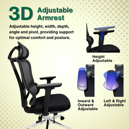 Reiko Elevate 30  Ergonomic Chair Fabric Cushion Seat Chair - 3 Years Warranty (Office Chair, Ergonomic Chair, Gaming)