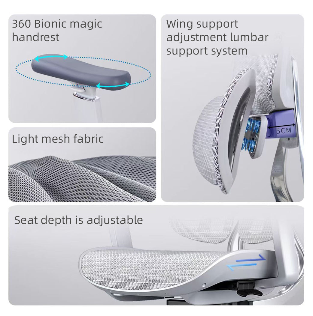 Reiko Ergolux with Pedal Ergonomic Chair Full Mesh 5 Years Warranty Office Chair, Adjustable Lumbar Chair, Gaming Chair