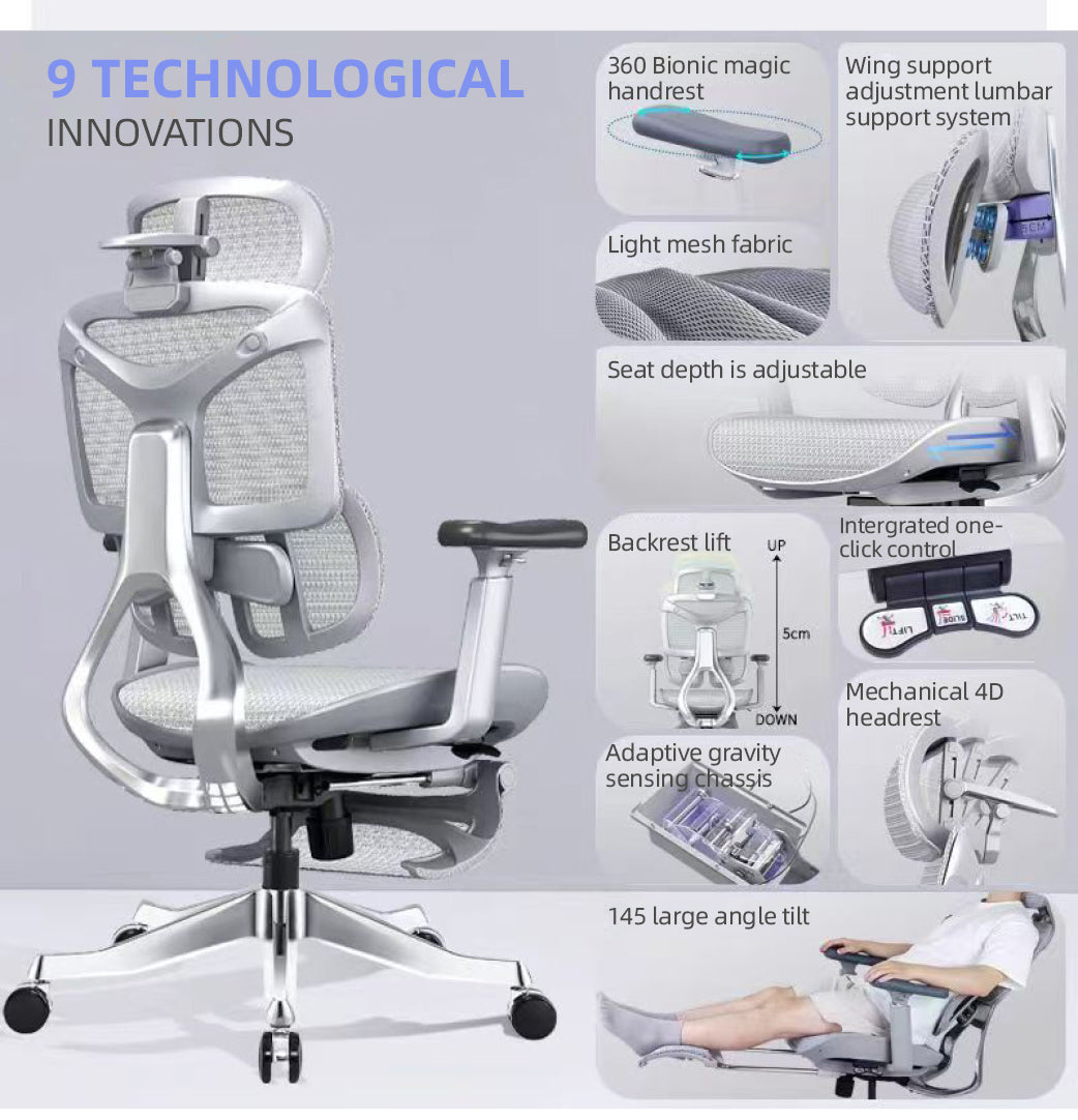 Reiko Ergolux with Pedal Ergonomic Chair Full Mesh 5 Years Warranty Office Chair, Adjustable Lumbar Chair, Gaming Chair