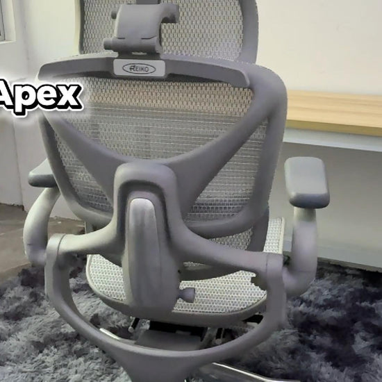 Reiko Apex ergonomic chair operation guide video showing headrest, lumbar and recline adjustment