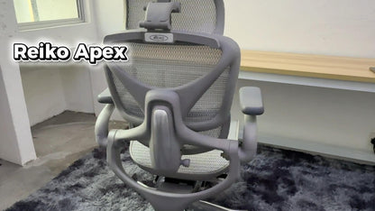Reiko Apex ergonomic chair operation guide video showing headrest, lumbar and recline adjustment