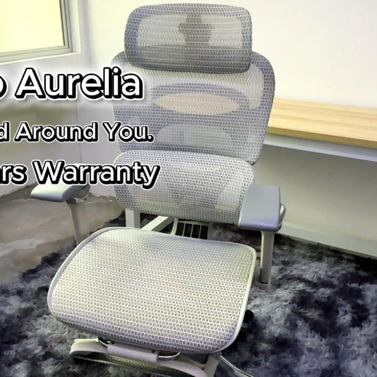 Reiko Aurelia ergonomic chair operation guide video showing 6D armrest adjustment and S-shaped bionic backrest