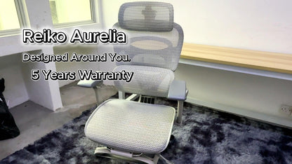 Reiko Aurelia ergonomic chair operation guide video showing 6D armrest adjustment and S-shaped bionic backrest
