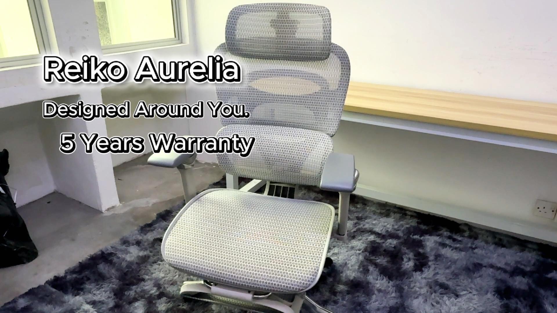 Reiko Aurelia ergonomic chair operation guide video showing 6D armrest adjustment and S-shaped bionic backrest