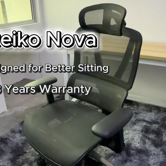 Reiko Nova 30 ergonomic chair operation guide video showing Korea Wintex mesh, 5D armrest and lumbar adjustment