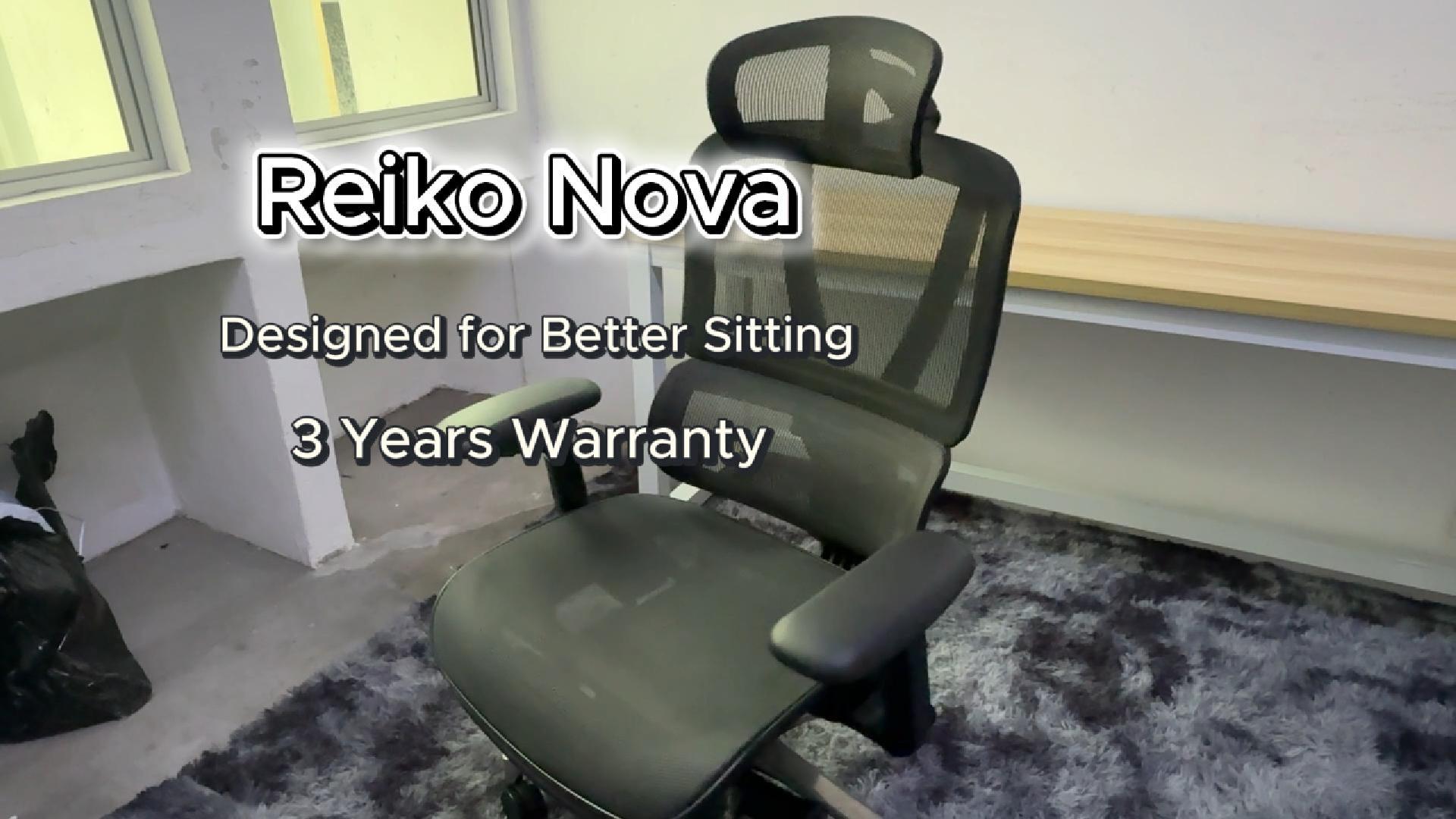 Reiko Nova 30 ergonomic chair operation guide video showing Korea Wintex mesh, 5D armrest and lumbar adjustment